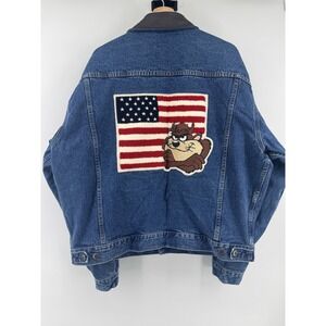 VTG 90s Warner Bros TAZ Tasmanian Devil Denim XL Jacket Looney Tunes USA
